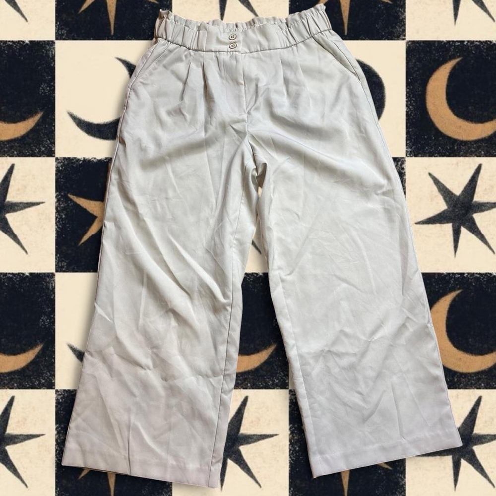 White wide‎ leg trousers with elastic waistband